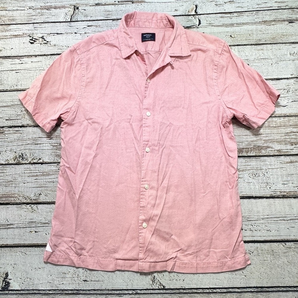 UNTUCKit Shirt Mens Medium Pink Short Sleeve Cotton Tencel Button Up Slim Fit